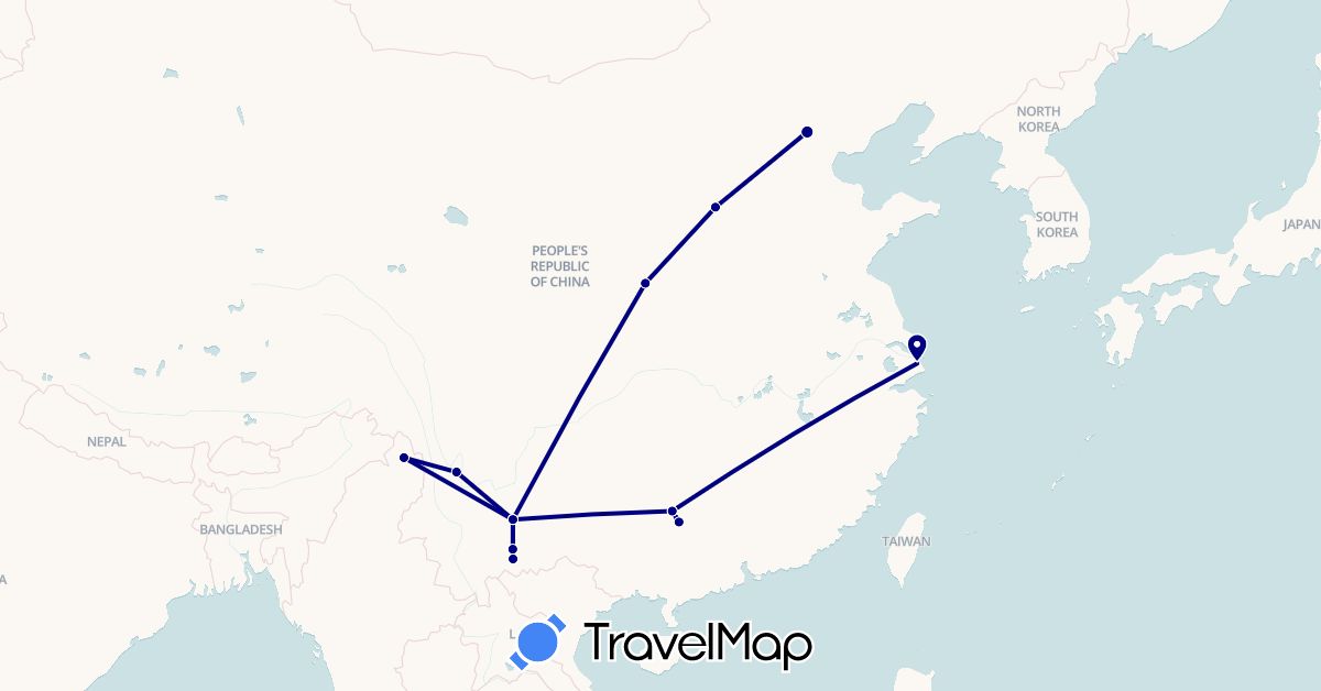 TravelMap itinerary: driving in China, Myanmar (Burma) (Asia)